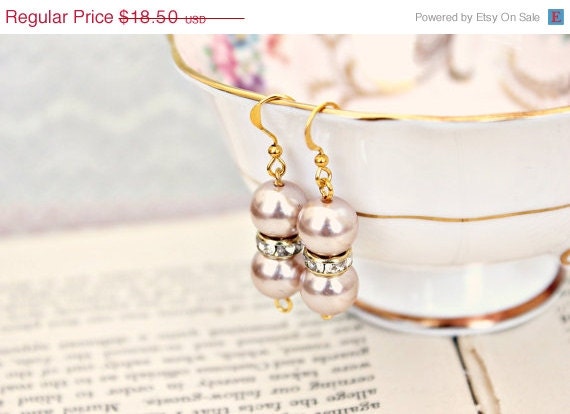 ON SALE Elisha. pearl and rhinestone earrings.