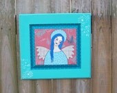 Folk Art Angel Original Mixed Media Painting on Salvaged Door