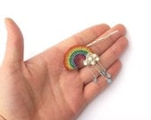 Rainbow and rain cloud bobby pin with dangling aquamarine rain drops