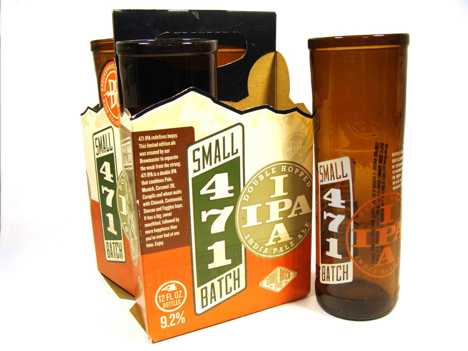 Four Pack Set of Recycled 471 Small Batch Beer Bottle Drinking Glass Cups