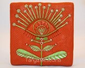 Fantasy Folk Flower Bloom N.5 Clay Tile relief by Tanya Besedina