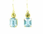 Lt Blue and Canary Yellow Crystal Earrings, Swaroski Crystal Earrings, Color Rhinestone Earrings, Vintage Crystal Earrings