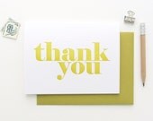 Letterpress 'thank you' card - chartreuse