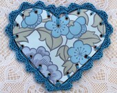 Mothers Day or Birthday Card - Heart Shape Vintage Wallpaper and Hand Crochet Edge With Decorative Label Card