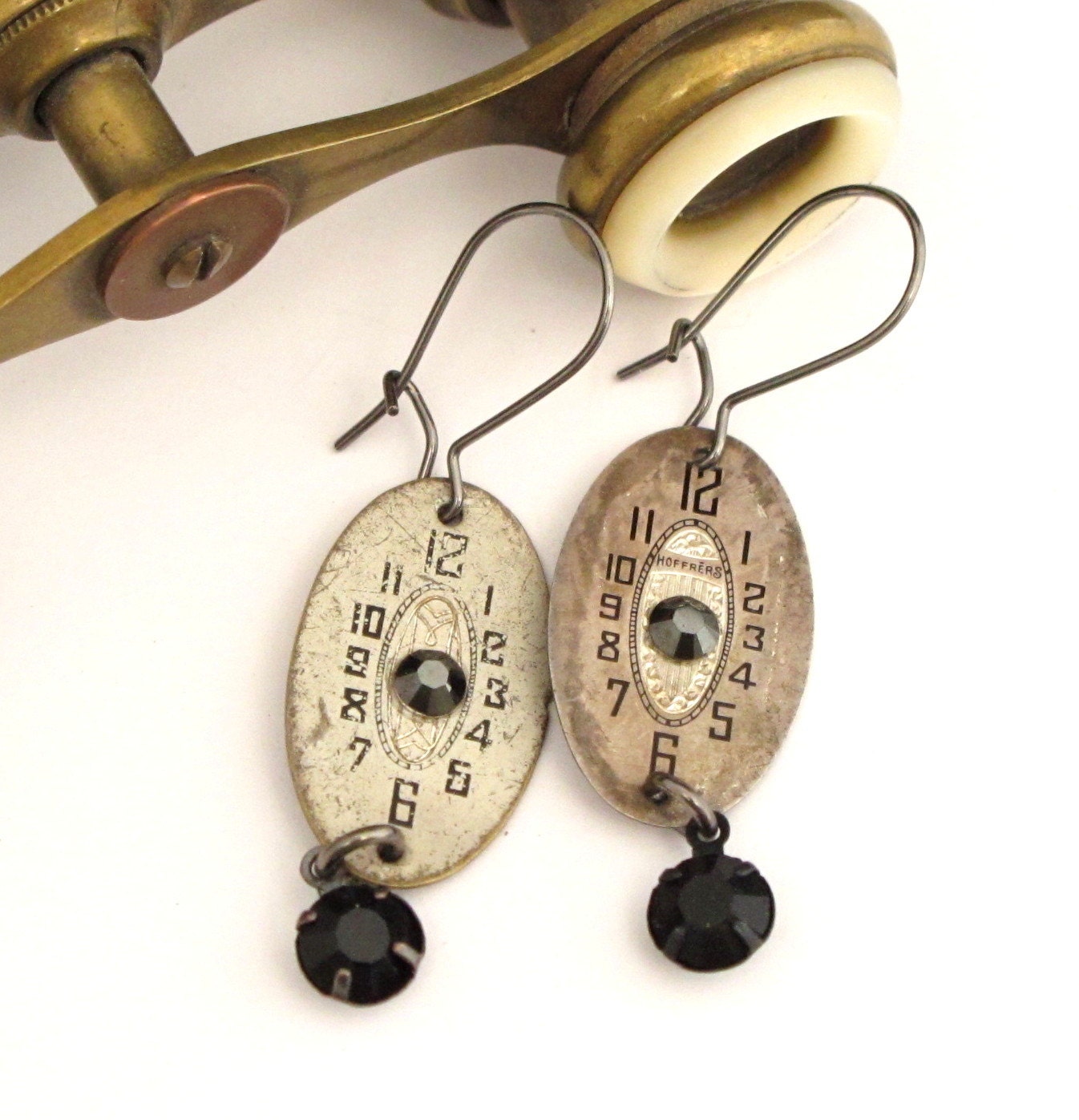 Vintage Watch Dials OOAK Earrings Edwardian Victorian Gunmetal Exclusive Design By Mystic Pieces