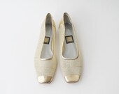 1980's Nina Gold Mesh Crochet Cap Toes Ballet Flats Size 9M
