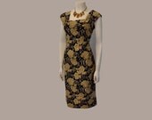 60s dress / Rose Of Gold Vintage 1960's Brocade Wiggle Dress
