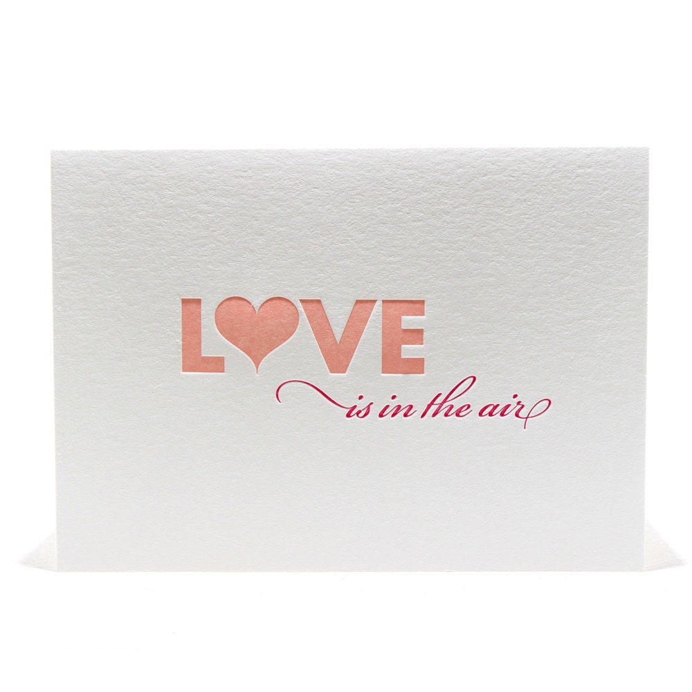 Love Valentine Letterpress Valentine's Day Love is in the Air Letterpress Card in Light Pink and Magenta
