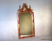 Large Asian Mirror Antique Red & Gold Hand Carved Design