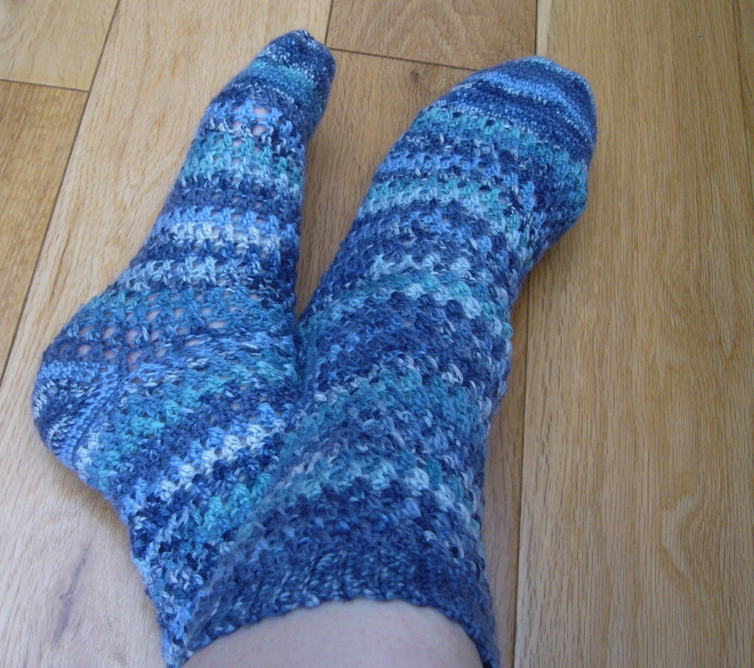 Crochet Socks in Blue in size UK 3-4 (Ready to ship )