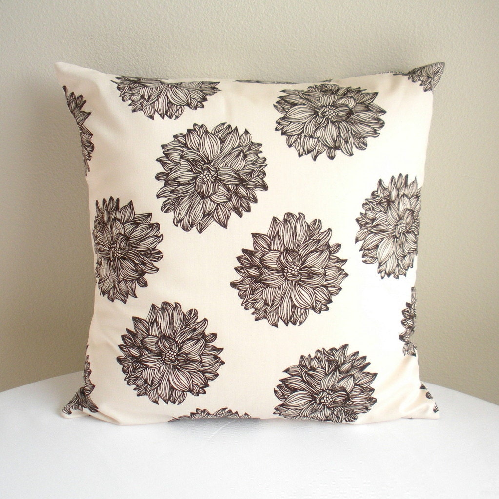 Organic Cotton Pillow Cover, Eco Friendly - Evelyn Chocolate Brown Flowers - 18" x 18" - Pillow Sham