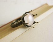White and Gold Crown Ring - white marble resin statement ring - thin brass adjustable band