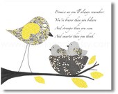 Nursery print, childrens art print, kids room decor, nursery girl room, Promise me "Winnie the pooh" Birds, Warm and Cozy 8x10 print