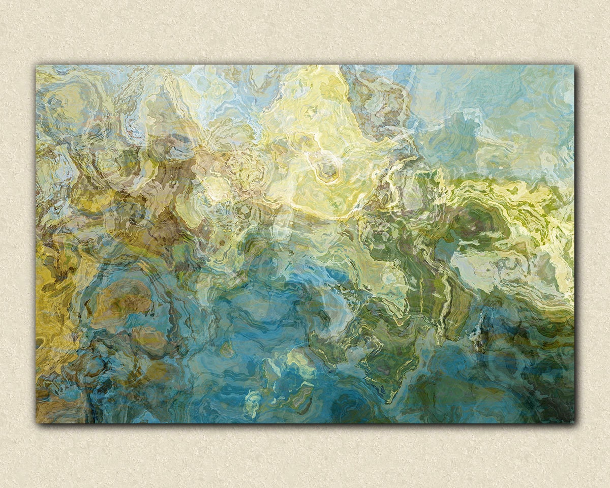 Abstract expressionism canvas print, 20x30 gallery wrap giclee in aqua and white, from abstract painting "Winter Creek"