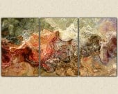 Extra-large triptych abstract  art canvas print, 40x78 giclee on stretched canvas, in earth colors, from abstract painting "Firestarter"