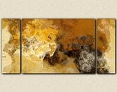 Abstract expressionism triptych canvas print, 30x60 sofa sized giclee in earth colors, from abstract painting "Desert Biome"