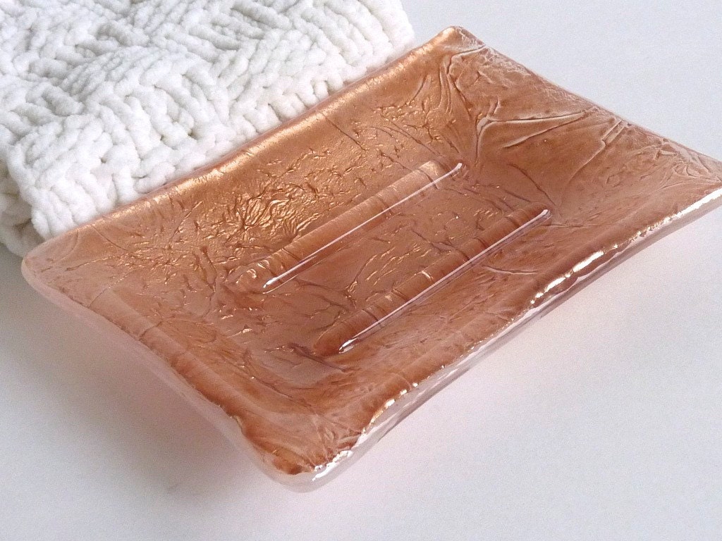 Soap Dish in Bronze and White Fused Glass