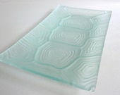 Glass Turtle Shell Imprinted Tray in Pale Blue Tint