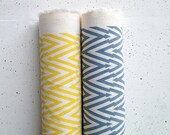 Hand Printed Fabric Metre of Thunderbolt in Lemon Yellow Hemp Organic Cotton
