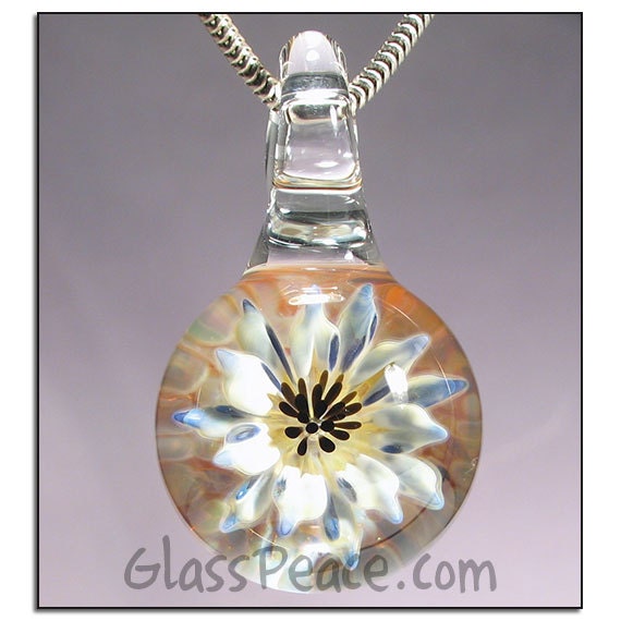 Flower Jewelry Glass Pendant Lampwork Necklace Focal - Handmade Glass Peace Glass Jewelry (5147)