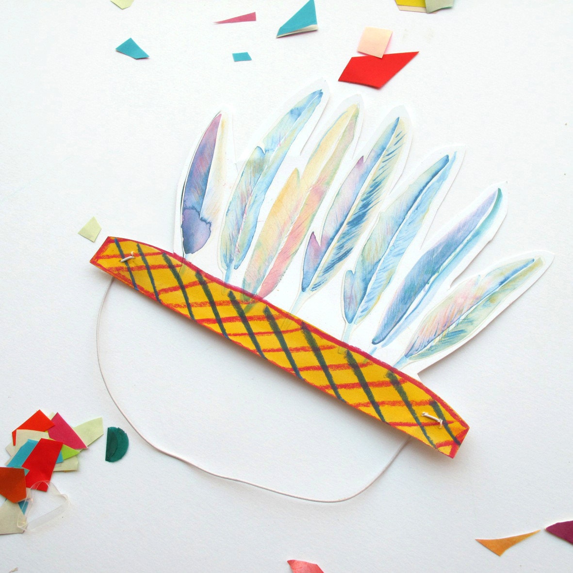 Feathered party headband- watercolour print