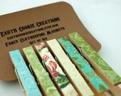 Garden Party Fancy Clothespins Magnets Set of 6 Shabby Chic