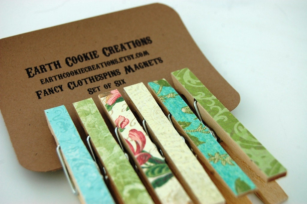 Garden Party Fancy Clothespins Magnets Set of 6 Shabby Chic Il_570xn