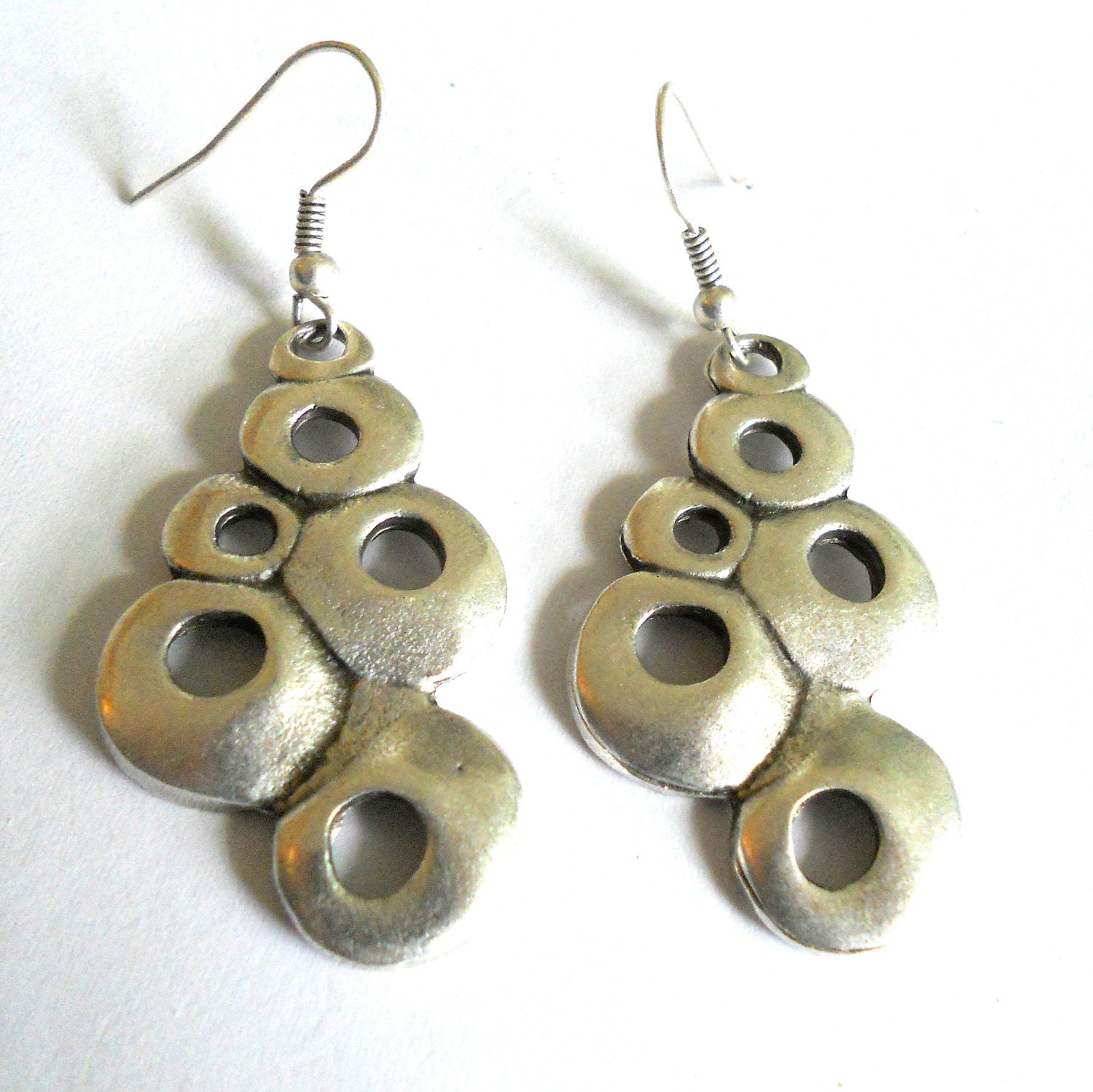 Silver drop earrings, Silver bubble earrings - Bohemian metal jewelry