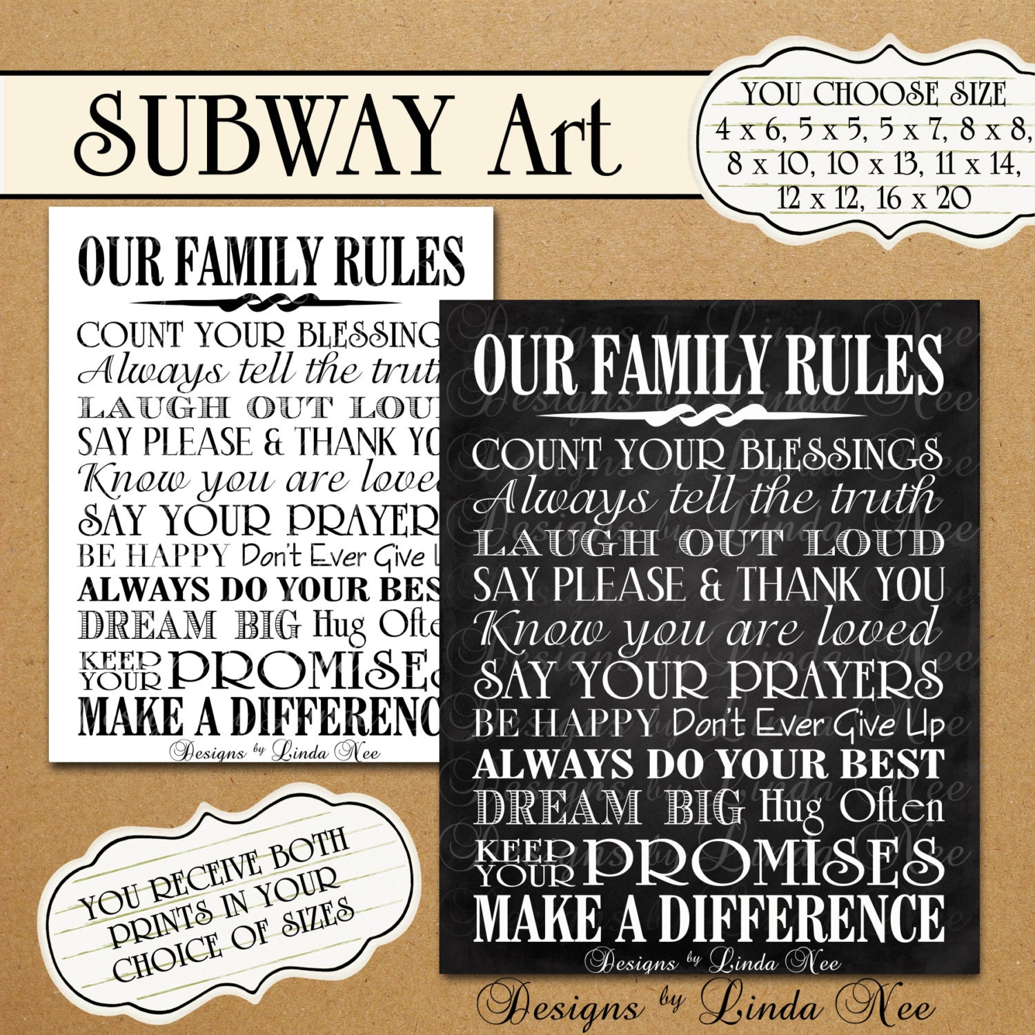 Printable OUR FAMILY Rules - Subway Art Wall Printable - one size - 4x6, 5x5, 5x7, 8x8, 8x10, 10x13, 11x14, 12x12, 16x20