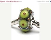 ON SALE 30% OFF Glass Lampwork Beads  - Large Hole Pear Green w/Metal Dots Rondelle Bead - SC10101