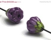ON SALE 40% OFF Glass Lampwork Beads -  Violet Purple Floral Headpin Pair -  Ghp-09