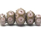 ON SALE 40% OFF Five Lavender Pink w/Metal Dots Graduated Rondelle Beads - Handmade Glass Lampwork Beads - 10602811