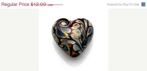 ON SALE 40% OFF Handmade Lampwork Bead - Brown w/Beige Dots Heart Focal Bead - 11808705