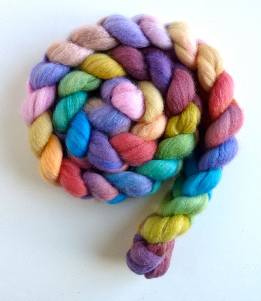 Polwarth/Silk Roving - Hand Dyed Spinning or Felting Fiber, Winsome