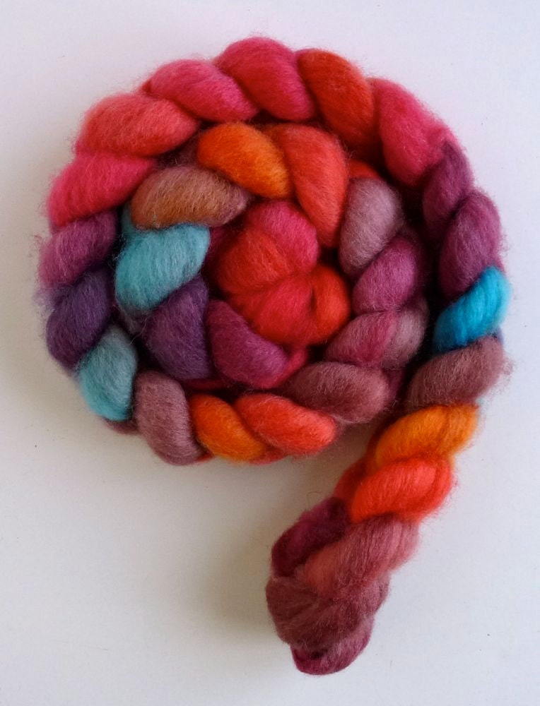BFL Wool Roving - Hand Painted Spinning or Felting Fiber, Tangerine Dream
