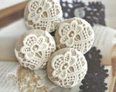 Handmade Fabric Buttons - Retro Large Cream Beige Flower Floral Cotton Lace Handmade Fabric Buttons 1.5 Inch 4's