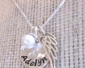 Angel Baby Necklace -  Mommy Necklace - Angel Wing Necklace -mothers necklace with pearl