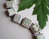 Broken China Jewelry Bracelet - Cathay - Blue and Green Leaf- Made from Vintage Dishes