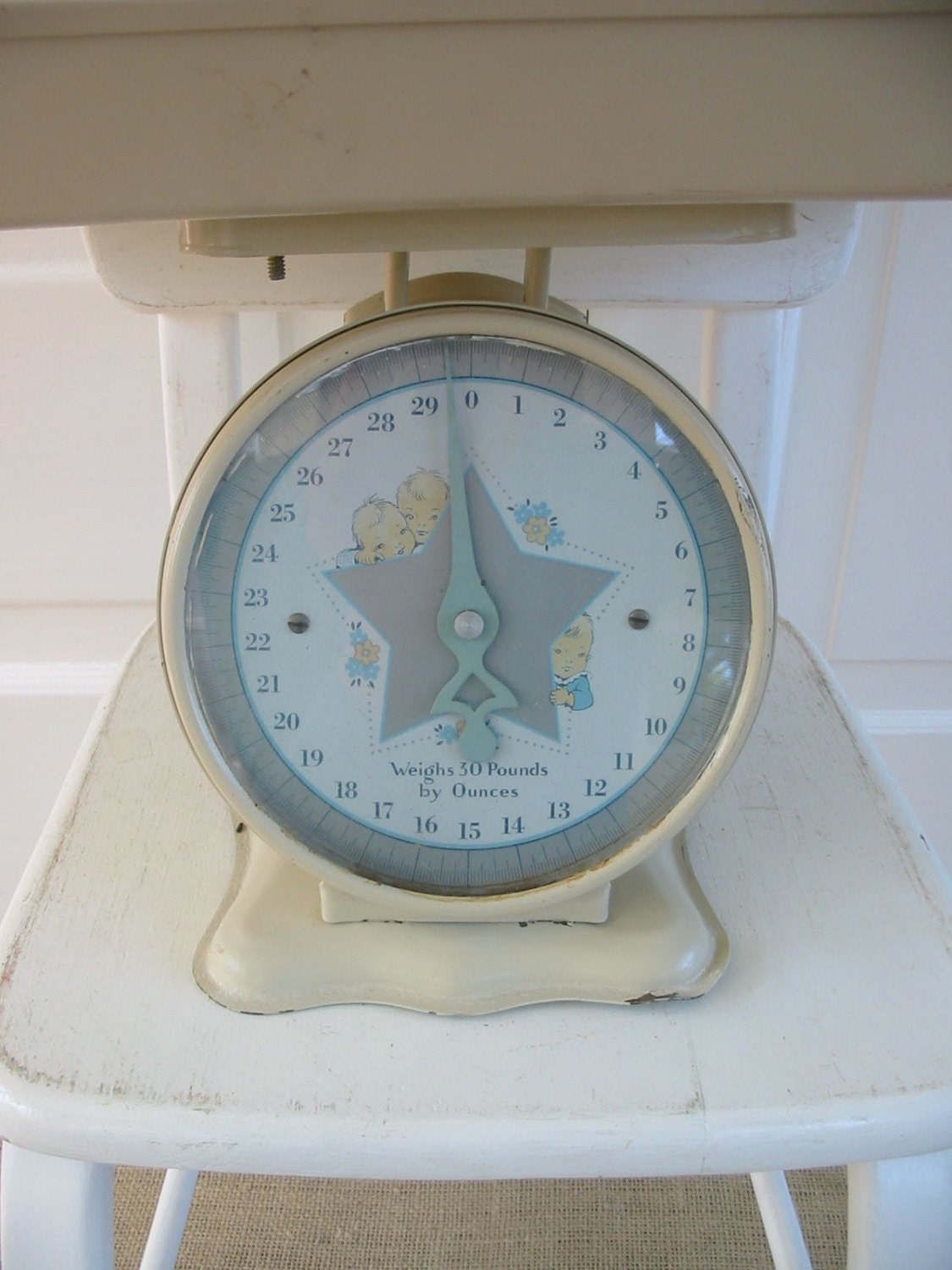 Vintage Baby Scale Boy Girl White Photography Prop Metal