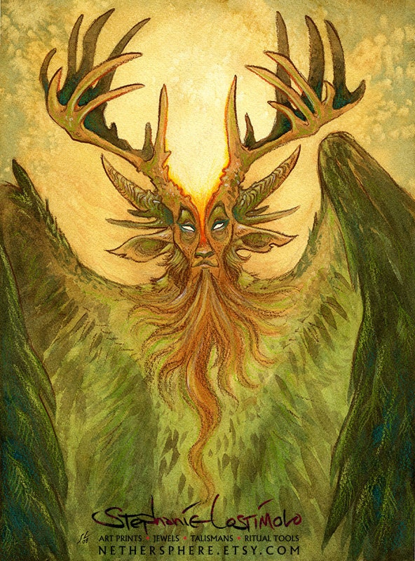 The Horned One - Celtic Cernunnos Herne Stag Satyr 11x17 Print