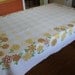 Vintage tablecloth, yellow checkerboard, brown and yellow flowers, 52 x 64 inches rectangle