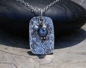 Gray Freshwater Pearls Pendant Necklace Charm Stamped on Sterling Silver Tab Artisan Handmade