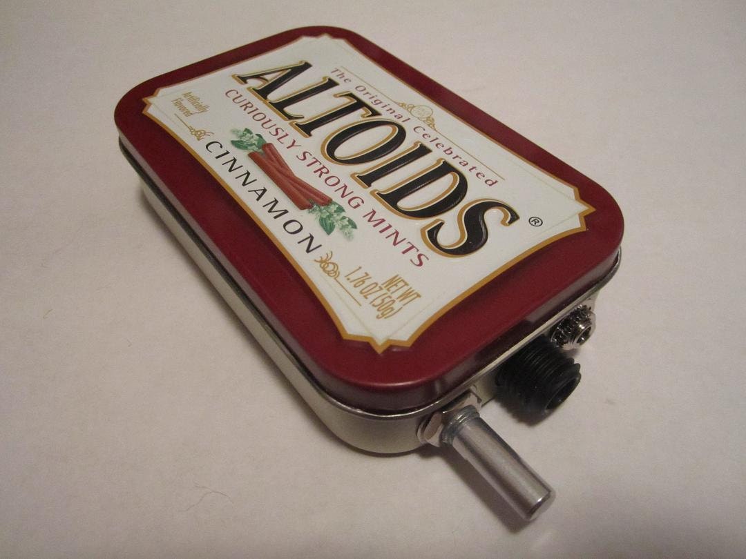 Portable Mint Tin Guitar Amp, Headphone Amp, MP3 Amp w/ Speaker, Volume Control, & 10X Gain (Cinnamon Altoids)