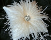 Ivory Ring Bearer Pillow - Ivory Satin Ring Bearer Pillow with Ostrich Feathers