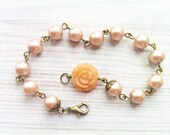 Marie Pearl Bracelet in Taupe Champagne and Brass