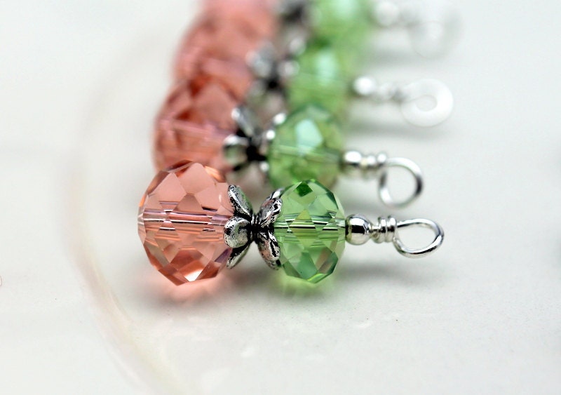 Lime Green and Peach Faceted Rondelle Crystal Bead Dangle Drop Charm Set