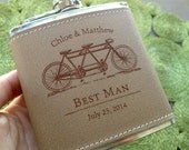 Groomsmen/Bridesmaid Flasks: Laser etched TANDEM BIKE design, Set of 4