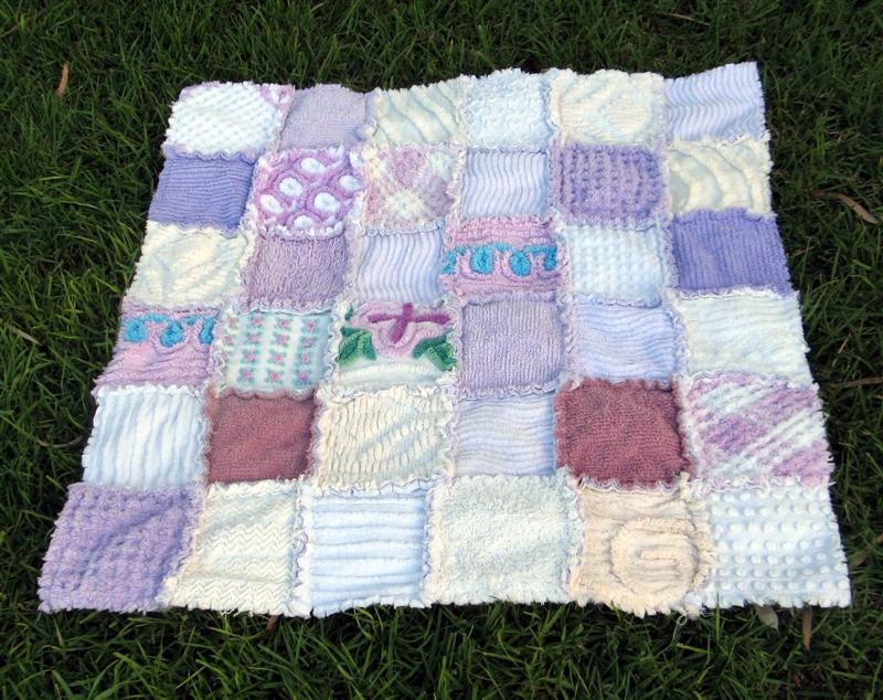 OOAK Vintage Chenille rag Patchwork Quilt