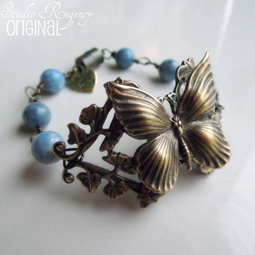 Bracelet - Butterfly Bracelet -  Victorian Bracelet - Blue Butterfly Bracelet -  Butterfly Jewelry - Gemstone Bracelet - Filigree Bracelet