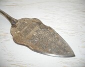 silver pie or cake knife - Merry Christmas design - shabby chic cottage decor - vintage hollywood regency - ornate victorian flatware